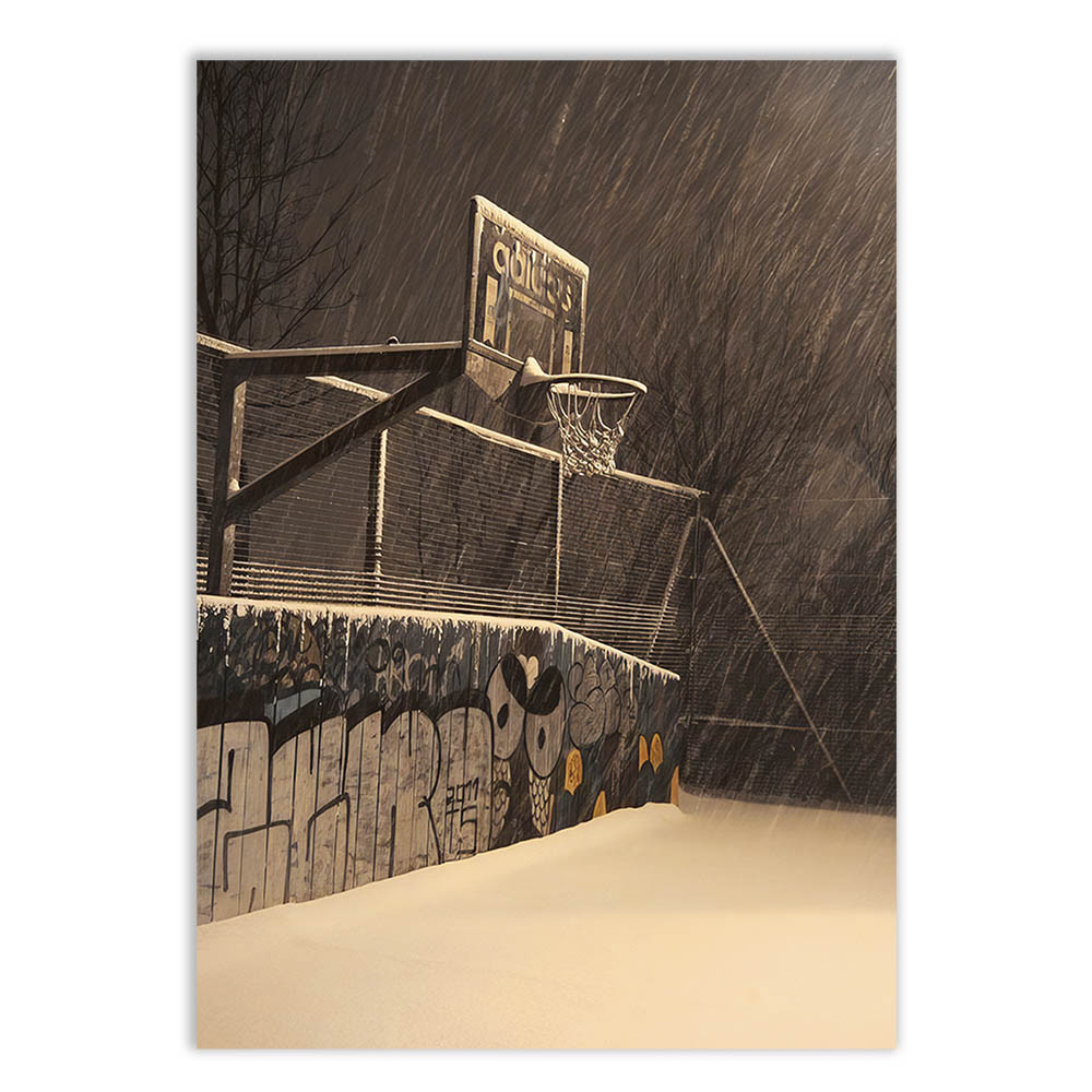 Placa Decorativa Basquete Quadra De Rua Neve Ilustração Decoração Poster Quarto Sala