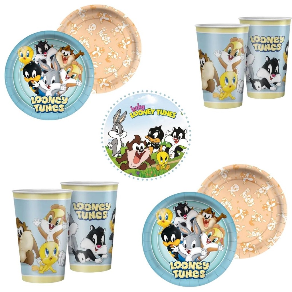 KIT FESTA LOONEY TUNES 16 PRATOS + 16 COPOS DESCARTÁVEL 180 ML PAPEL - REGINA em Oferta na Shopee