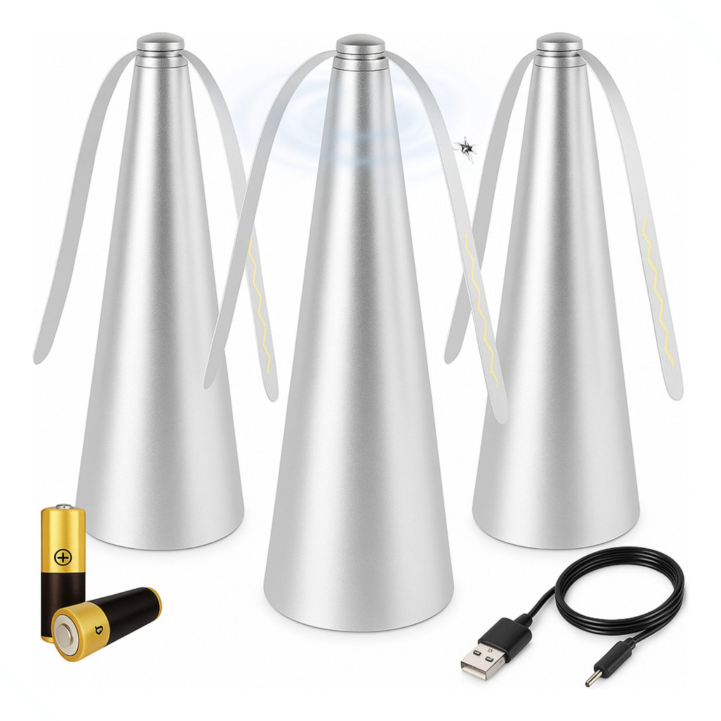 Kit 3 Ventiladores Repelente De Espanta Mesa Moscas Mosquito Insetos Prata Portátil Mini Pás Espanta Cabo Usb Pilha