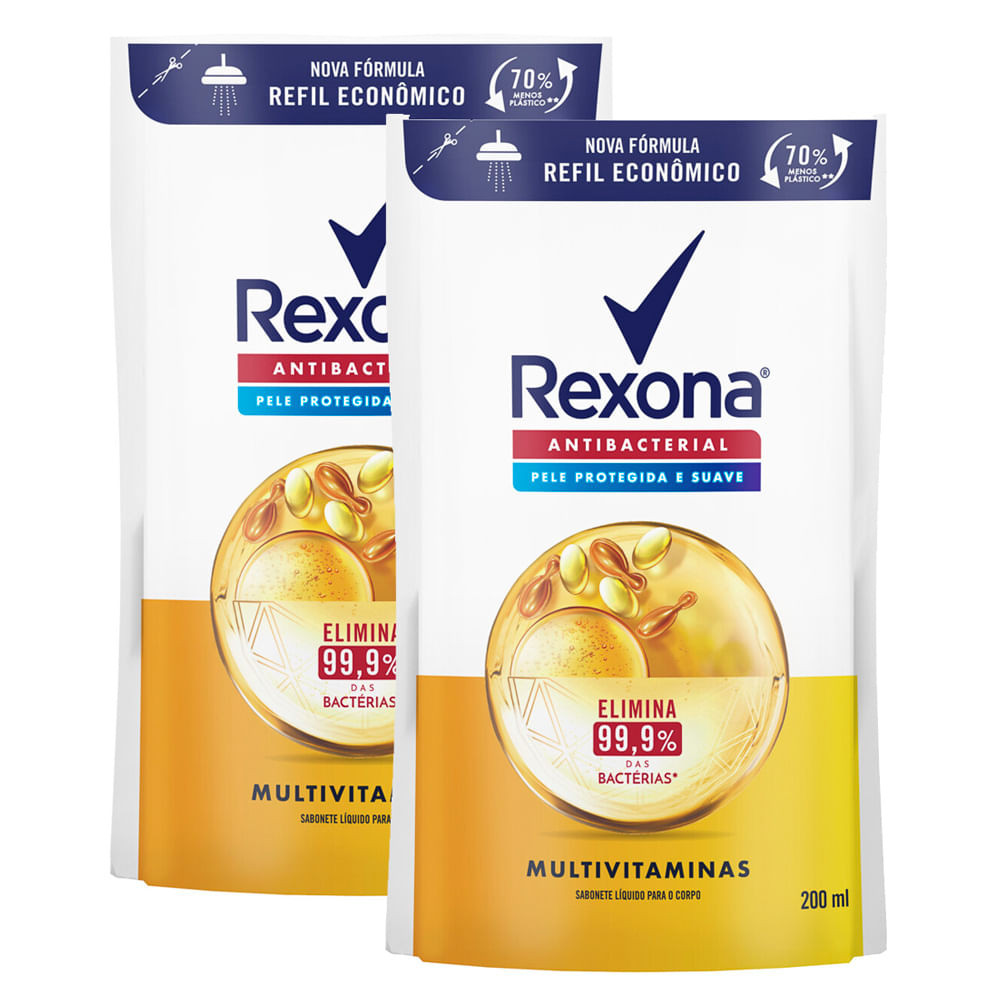 Kit 2 Sabonete Líquido Rexona Antibacterial Multivitaminas Refil 200ml - Beauty