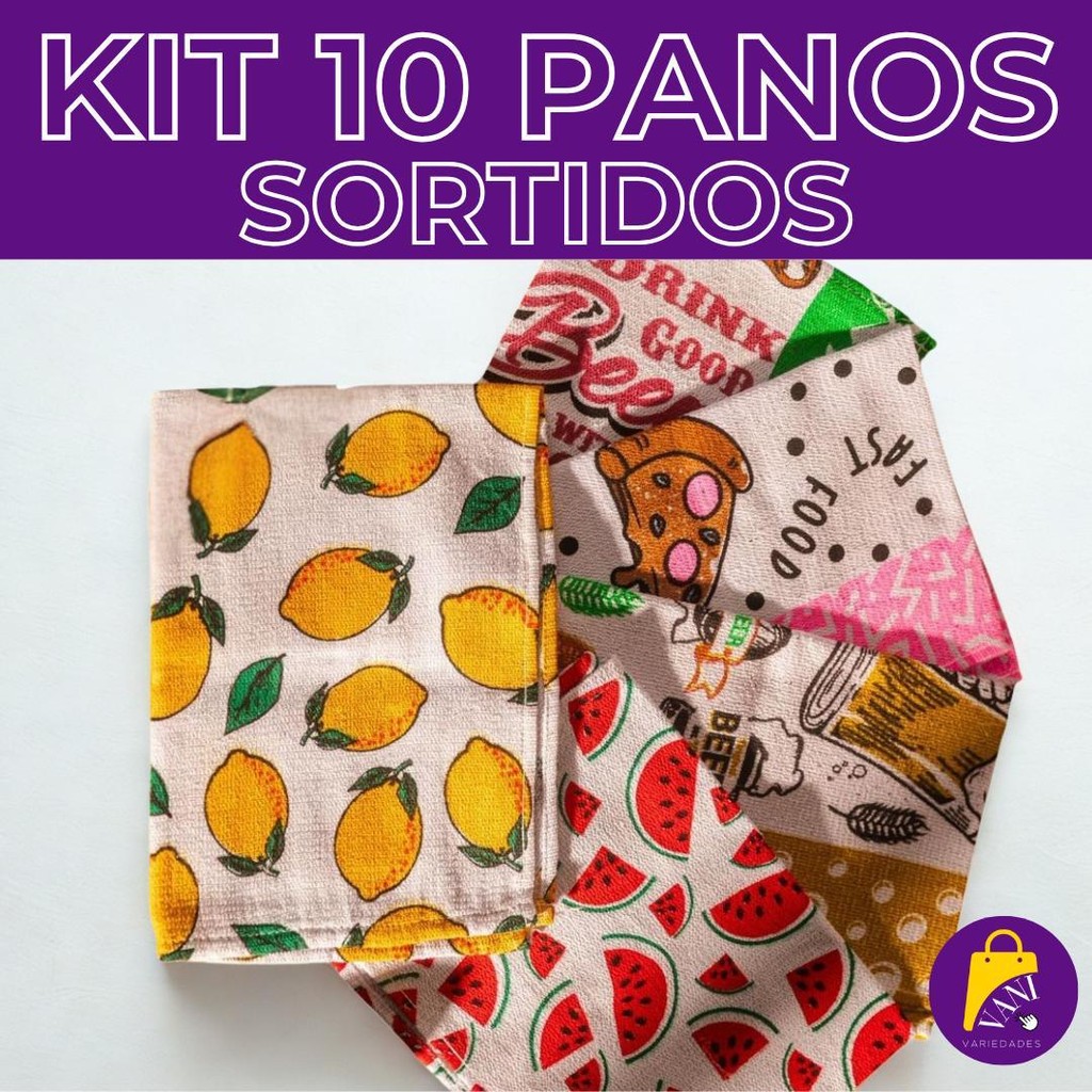 Kit 10 Pano de Prato Atoalhado Estampado Copa Felpudo 100% Algodão