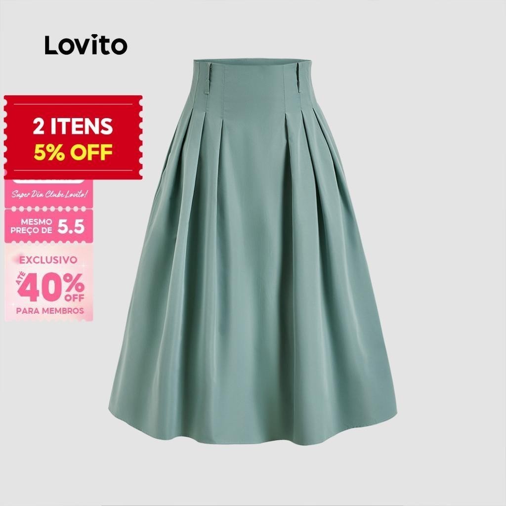(Trendy) Lovito Saias casuais lisas com bolso plissado para mulheres LBL22261 - Women Clothes