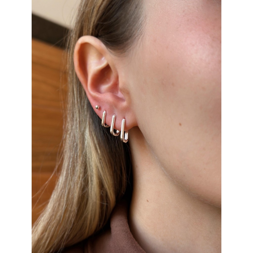 Trio de brincos argolinhas quadradas semi joia prata 925 e ouro18k P M G