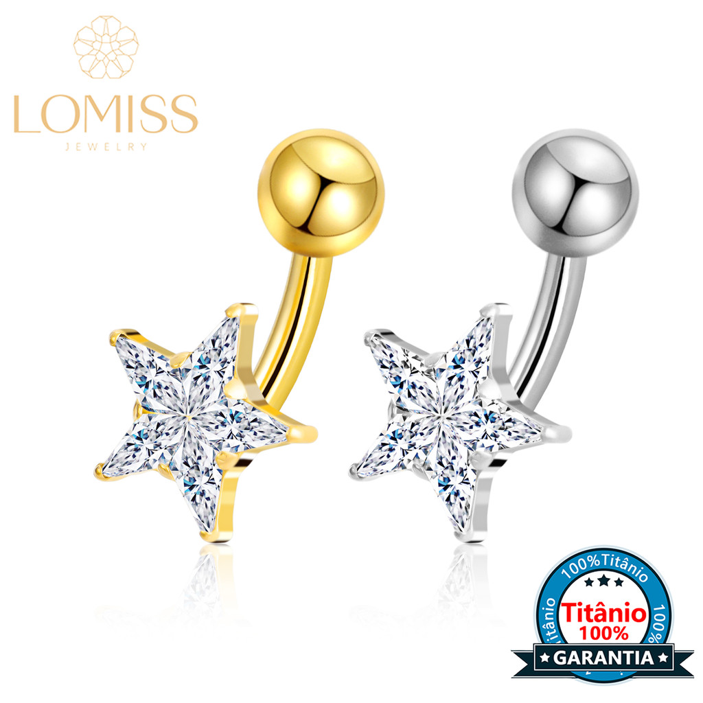 Piercing Umbigo Banana Titânio Pvd Estrela Zircônia Cravejada Piercing Umbigo Pe