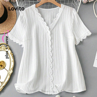 (Trendy) Lovito Blusa feminina elegante com trança lisa Plus Size  LBL22639 em Oferta na Shopee