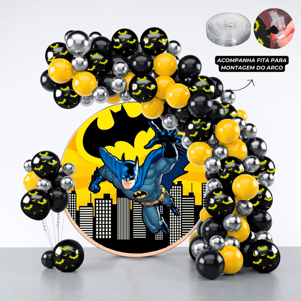 Kit 150 Balões Festa Batman + Fita Arco - Balão Bexiga Liso/Cromado Para Aniversários em Oferta na Shopee