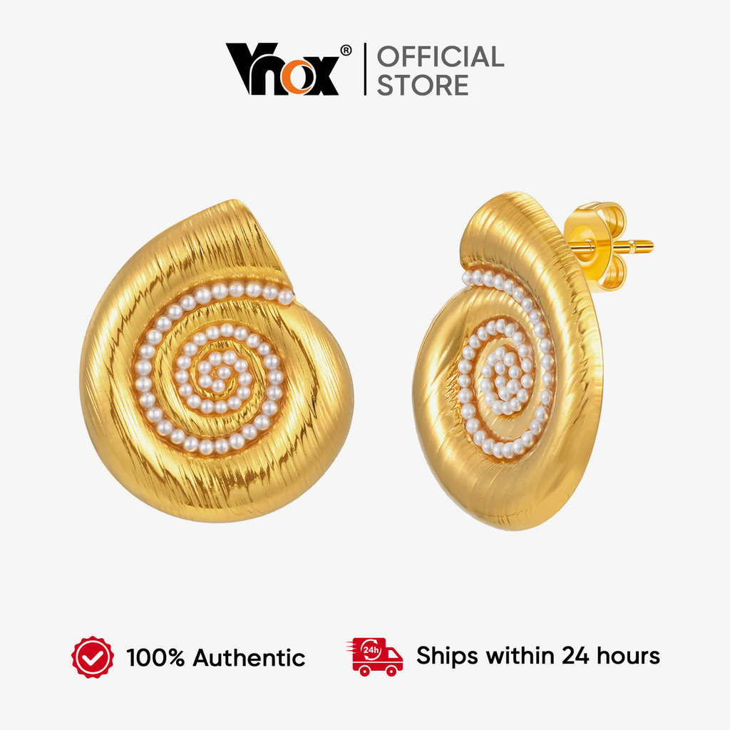 Vnox Feminino Meninas Estilo Oceano Ouro Concha Pérola Brincos , Aço Inoxidável Não Desbotamento E Hipoalergênico Festa em Oferta na Shopee