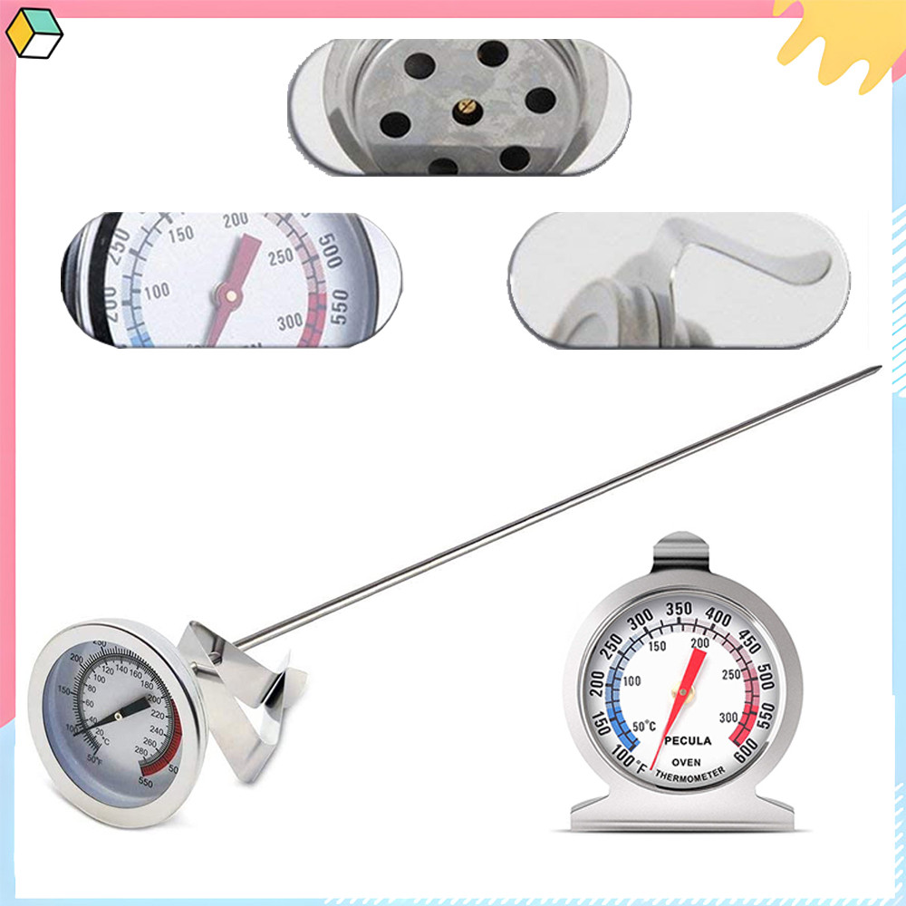 2 peça Termômetro Forno Base Inox 300° Para Fogão A Gás + Termômetro de agulha para assar com temperatura de água e óleo em Oferta na Shopee