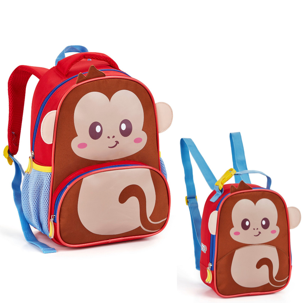 Conjunto Infantil Mochila + Lancheira Térmica Seanite Macaco 3D