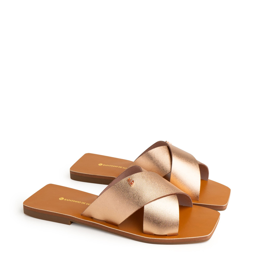 Rasteira Couro Cobre Tira Cruzada e Bico Quadrado AMBAR_6 - Women Shoes