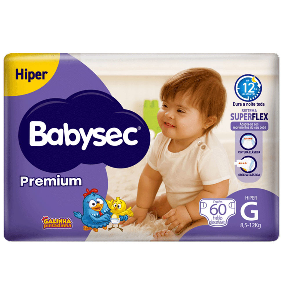 Fralda Descartável Babysec Galinha Pintadinha Premium Hiper G - 60 Unidades - Mom & Baby