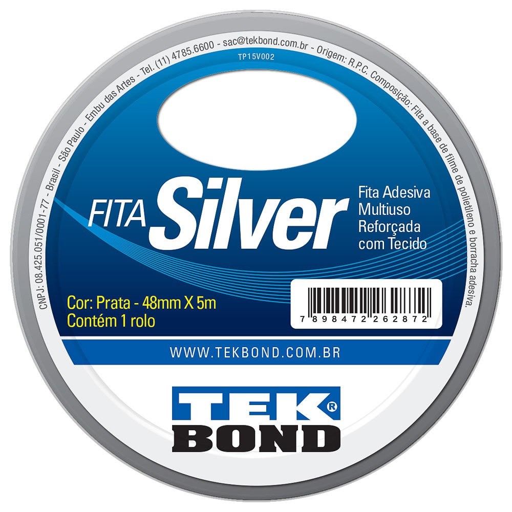 Fita adesiva reforçada 48 mm X 5 m prata - SILVER - TekBond - Home & Living