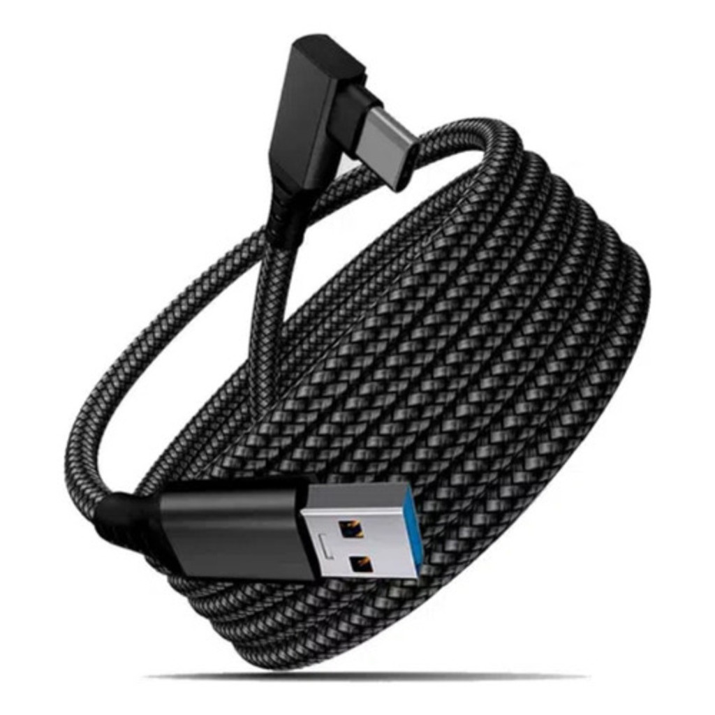 Cabo USB-C Para USB-A Longo 5m Carregamento Rápido Celular Notebook Acessórios PC Headset Tablet Reforçado em L 90 graus