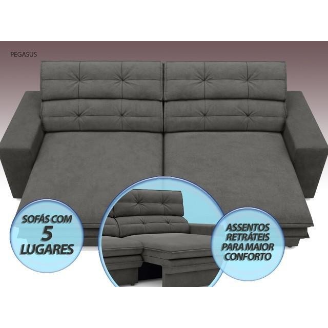 Sofá Pegasus 2,50m Assento Retrátil e Reclinável Velosuede - NETSOFAS — imagem 2 de 2