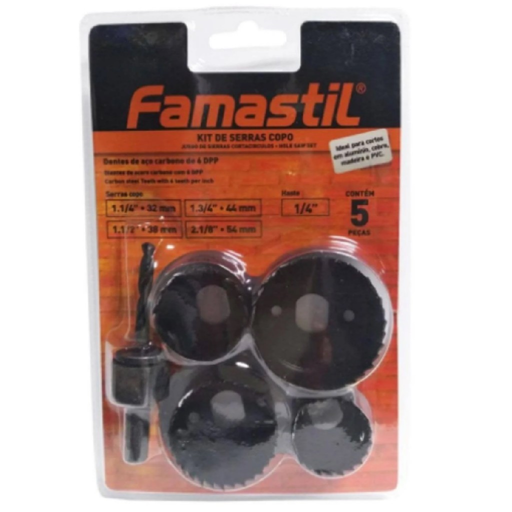 Serra Copo Famastil 5 Peças | cortes precisos, praticidade, ideal para madeira