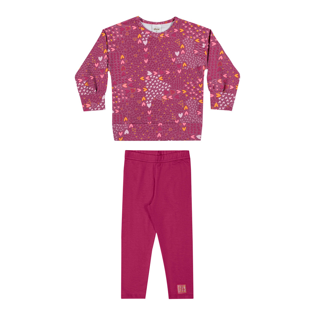 Conjunto Longo Infantil Menina Corações Elian Rosa - Baby & Kids Fashion