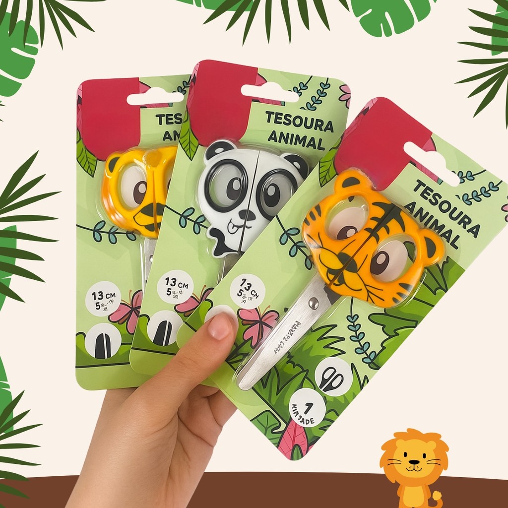 Tesoura Escolar Infantil Baby Zoo 13cm – Animais Fofos - Material Escolar