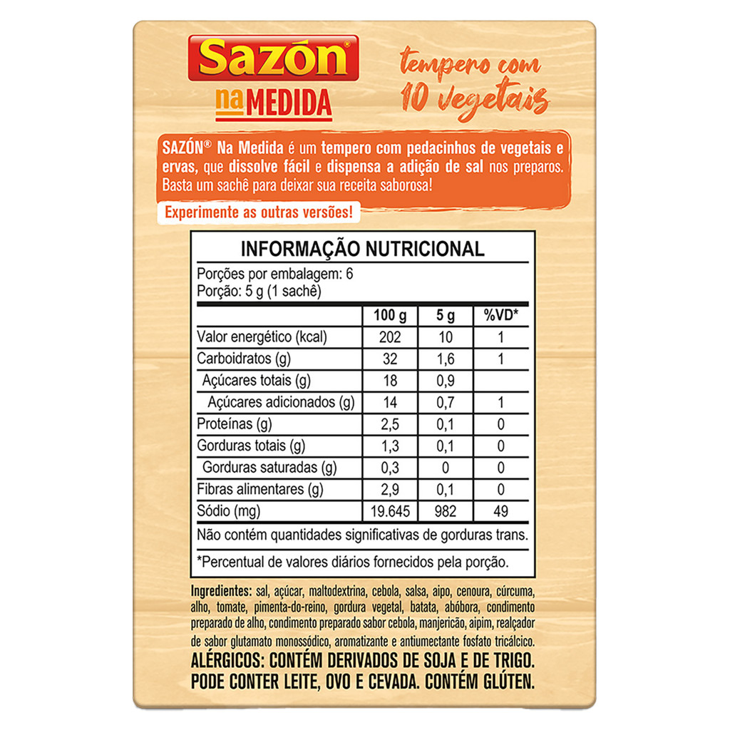Detalhes do Tempero SAZÓN® Na Medida com 10 Vegetais 30G