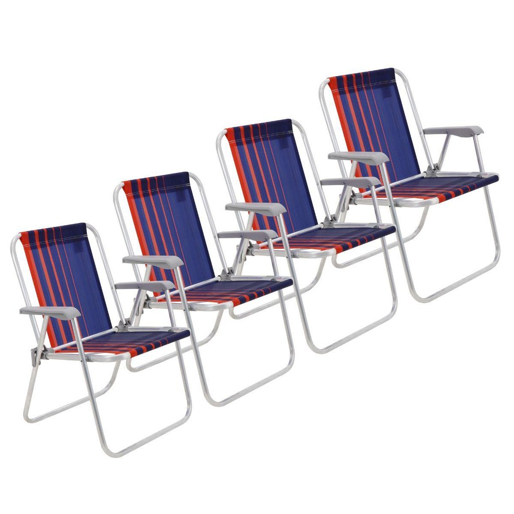 Kit 4 Cadeira de Praia Camping Alumínio Samoa Azul Marinho Tramontina em Oferta na Shopee