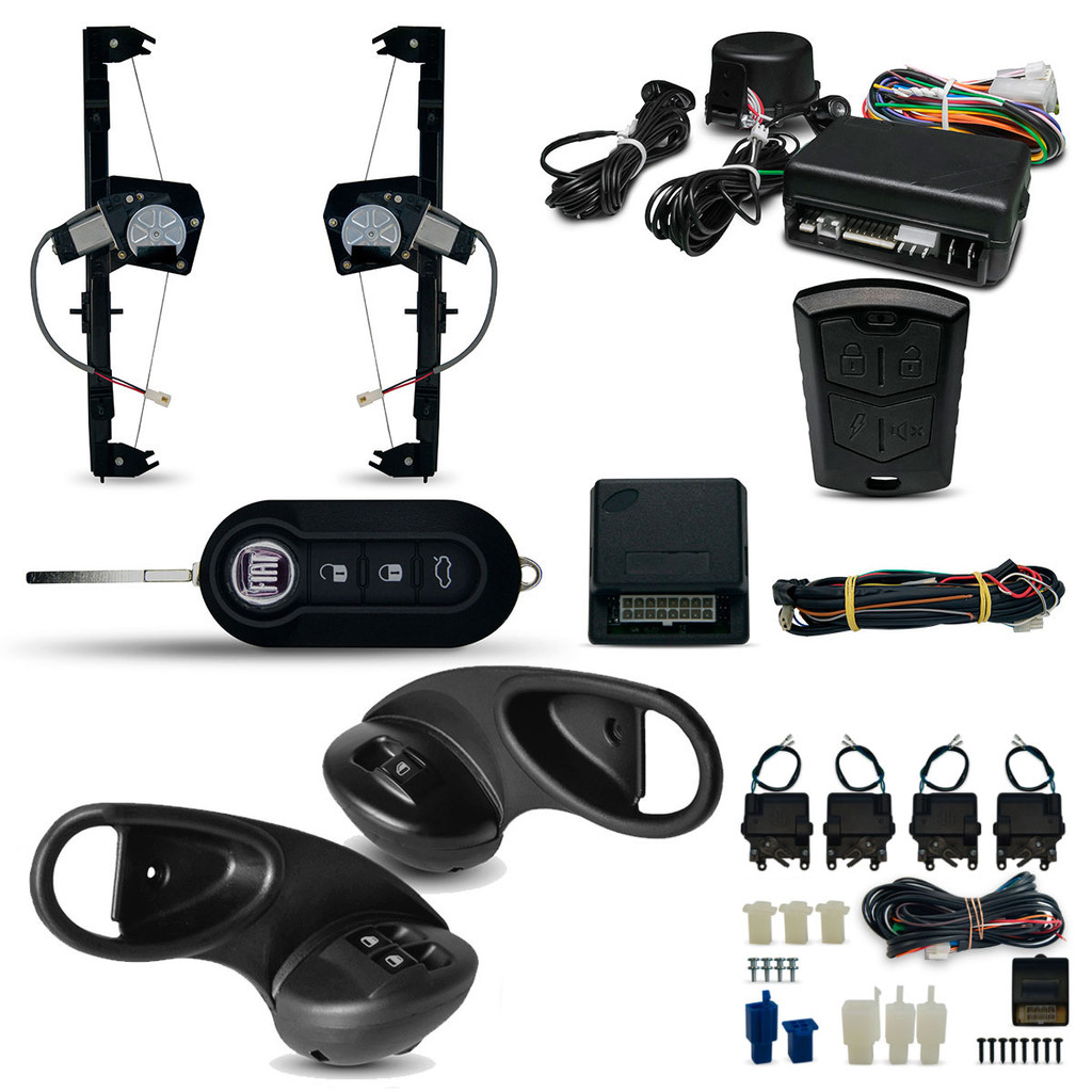 Kit Vidro Eletrico + Trava + Alarme Com Canivete especifico Palio 4 Portas Dianteiro Siena
