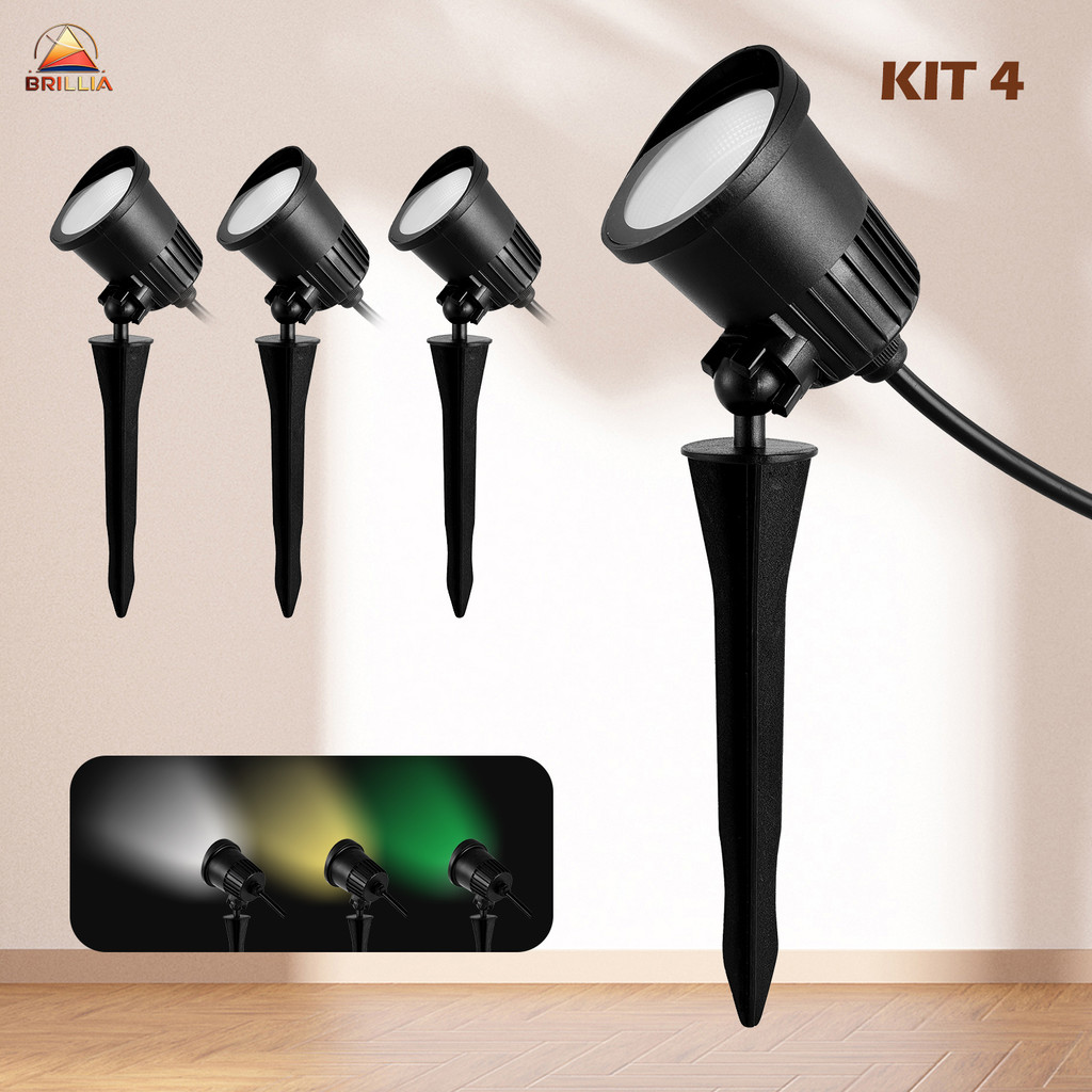 Kits 1 a 4 LED Luminária Espeto Jardim LED 7W à Prova d’Água Branco Frio Quente ou Verde IP65 Bivolt