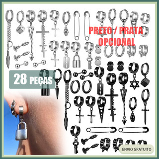 28 pcs Brincos de homem Brincos de aço inoxidável Brincos de moda Brincos de piercing Brincos de pingente de cruz Brinco