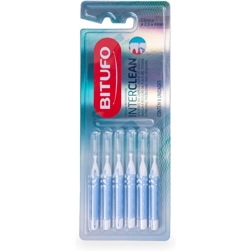 Escova Dental Bitufo Interclean Cônica 6 unidades em Oferta na Shopee