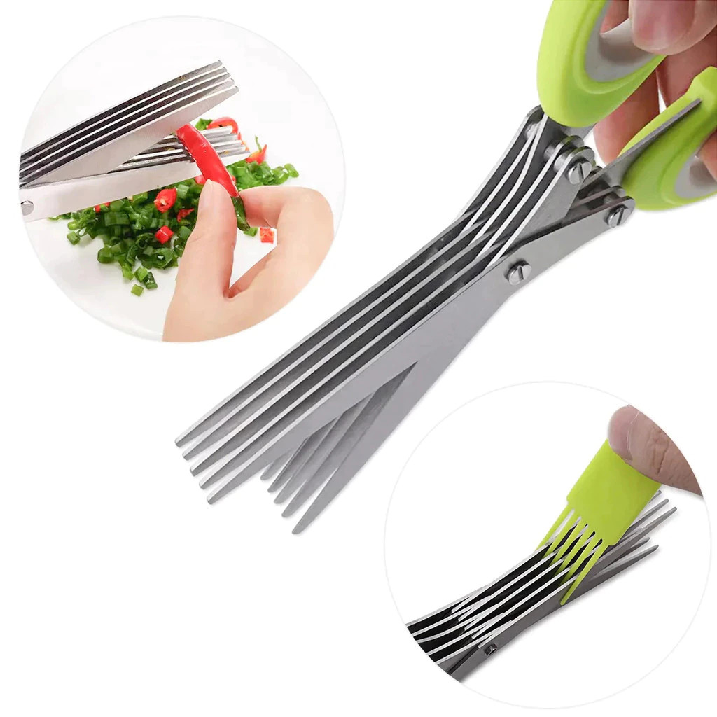 Tesoura De Picar Triturar Temperos Ervas Cebolinha Coentro Com 5 Lâminas