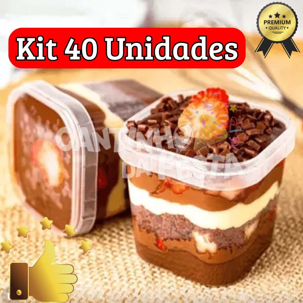 Kit 40un Potes 220ml Plastilânia c/ Lacre – Para Sobremesa, Bolo no Pote, Doce