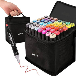 Kit 48 Conjunto De Canetas Marcador Permanente Ponta Dupla Escolar  Cores Pincel Colorido Desenho em Oferta na Shopee