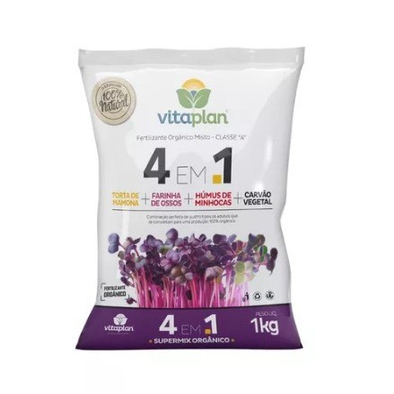 Adubo Fertilizante 4 em 1 Torta Mamona + Farinha Ossos + Humus de Minhoca + Carvão Vegetal  VITAPLAN