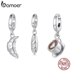 Bamoer Original 925 Prata Esterlina Pingente Fechamento Xícara De Café Croissant Baguette Acessórios Série Pulseira