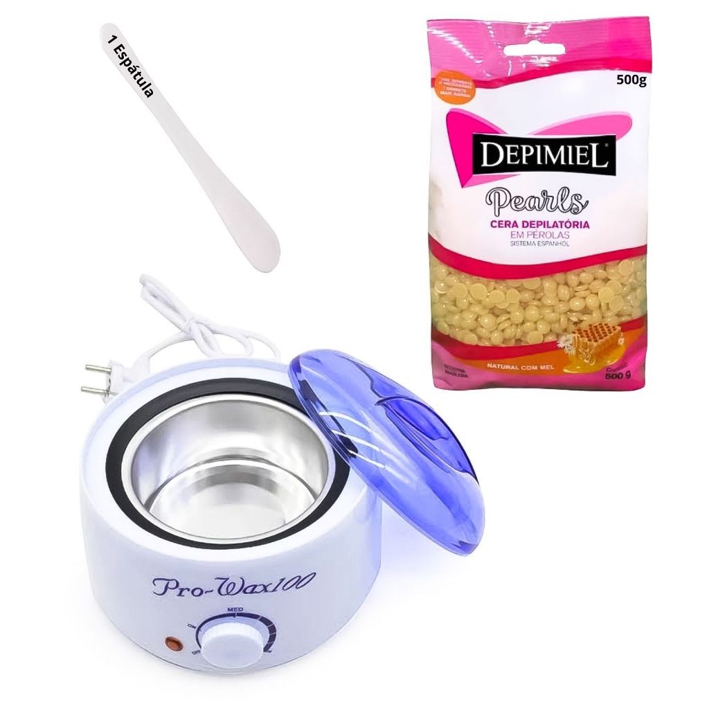 Kit Para Depilação Panela Aquecedora Cera Quente Depimiel 500g + Espátula