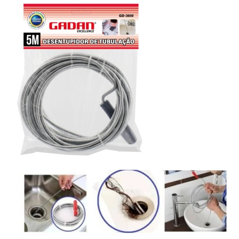 Desentupidor Tubulação manual  3 e 5m  Pia Ralos  Cabo Flexível e Resistente à Ferrugem em Oferta na Shopee