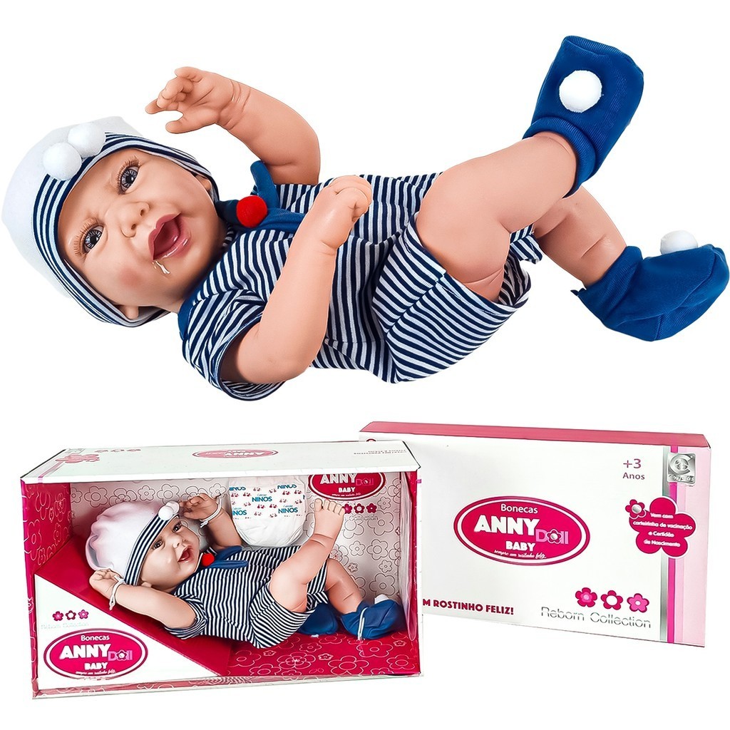 Boneca Reborn Cotiplás Anny Doll Baby Roupinha De Marinheiro Boneco Menino Realista Com Certidão De Nascimento