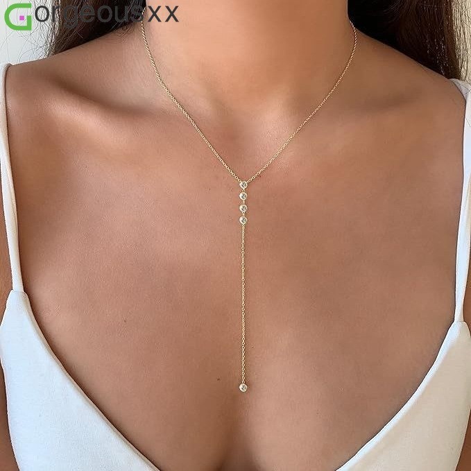 Colar Longo Em Forma De Y De Zircônio Fashion Zircon Para Mulheres Colares De Geometria Retro Presentes De Festa De Joalheria