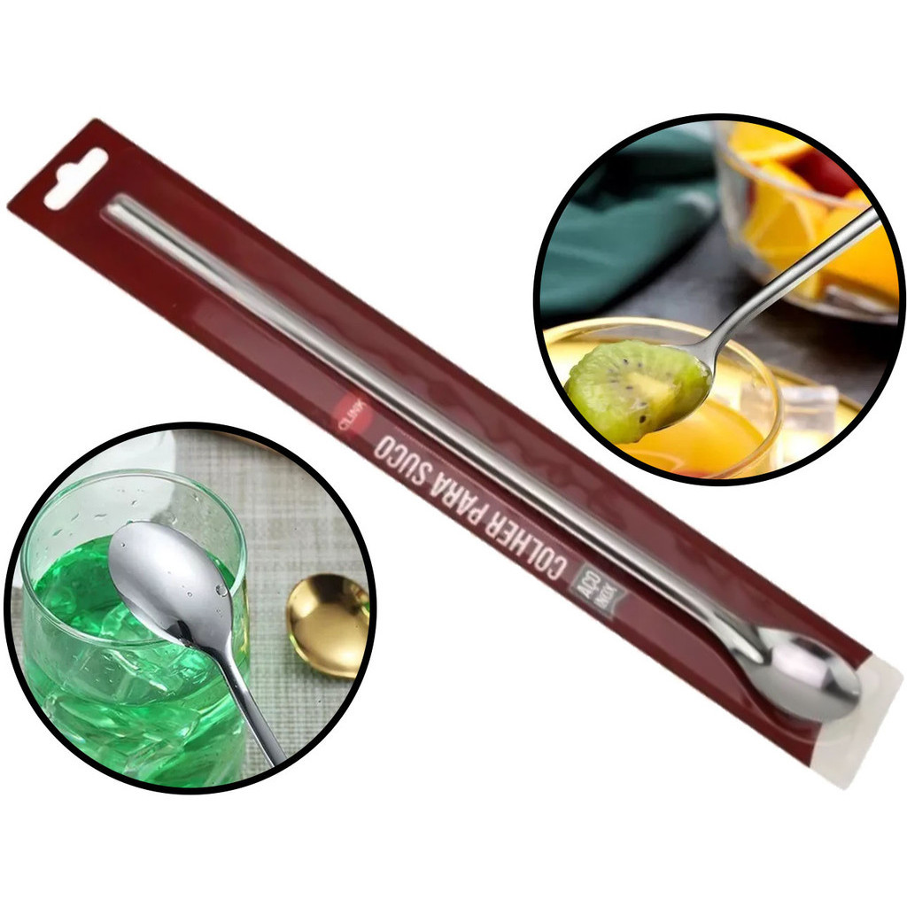 Colher Bailarina Para Misturar Drinks Coquetel Suco Bebidas Cabo Longo Aço Inox em Oferta na Shopee