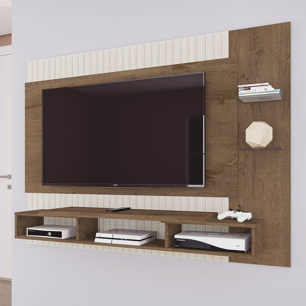 Painel para TV Até 55 Polegadas Moscou Ripado 2 Prateleiras -  Atualle Móveis - Home & Living