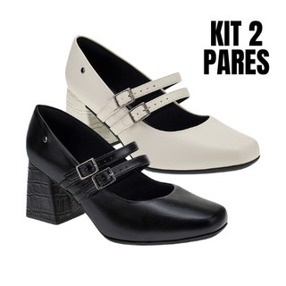 KIT 2 Pares Sapato Scarpin Boneca Feminina Salto Bloco Grosso Croco Super Confortável 2861 em Oferta na Shopee
