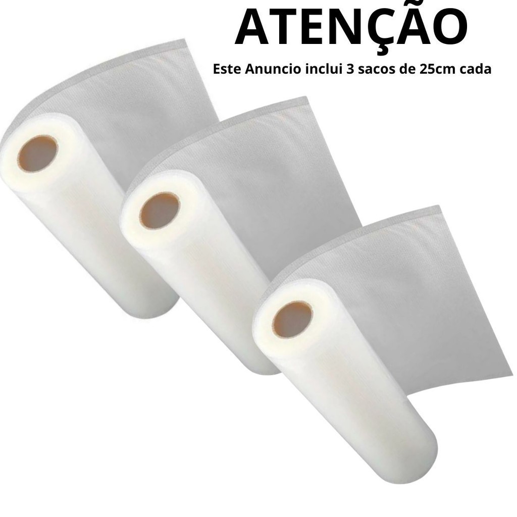 3 Rolos Saco 25cmX5m Embalagem Ranhuras P/Seladora A Vácuo -BUSCABUSCABR