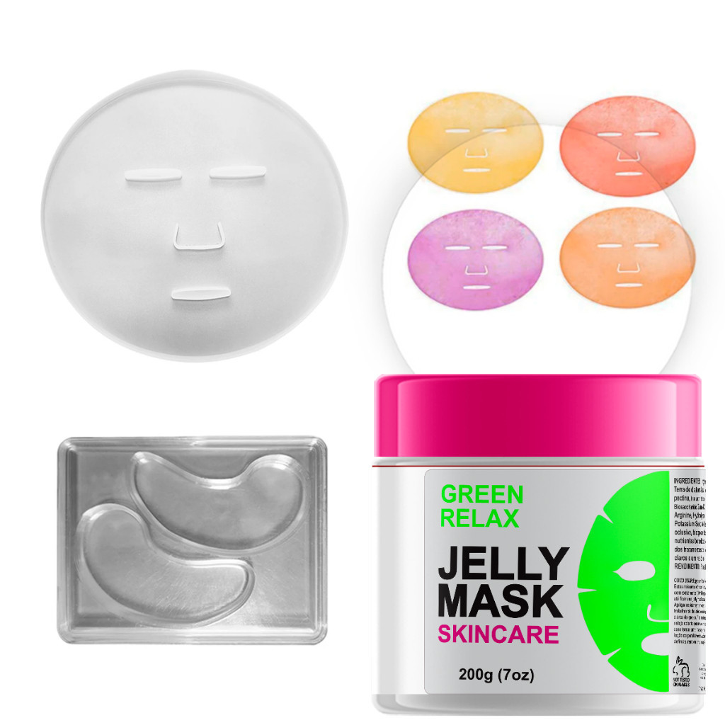 MÁSCARA DE ROSTO DE BELEZA HIDRO JELLY MASK COM 2 MOLDES PARA O ROSTO+1 POTE 200 GR GREEN RELAX