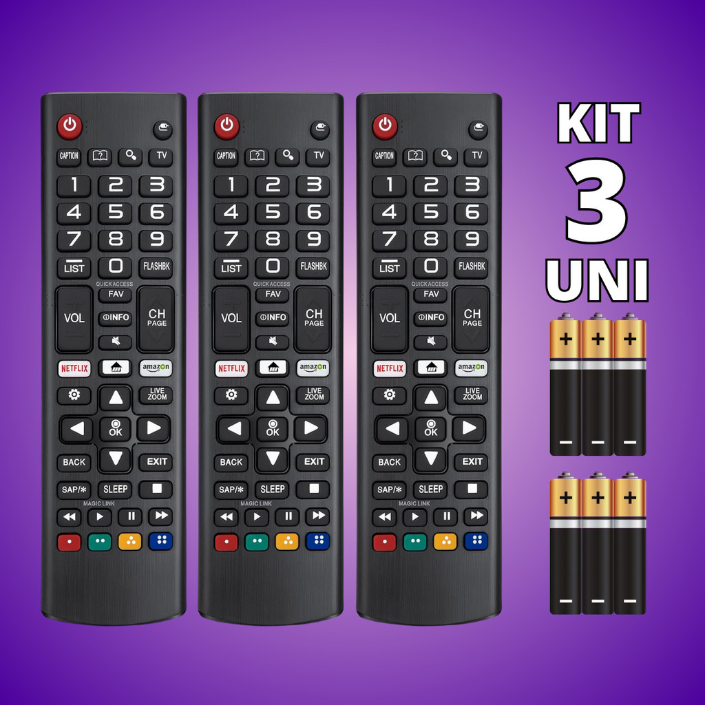 Kit 3 Controle Remoto Compatível Com LG Smart Tv 4k Botões Netflix Amazon - Escolha Seu Kit