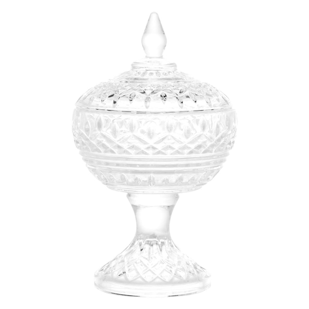 Potiche Baleiro Bomboniere de Vidro Cristal Doces c/ Pé Lys Tampa Decorativo