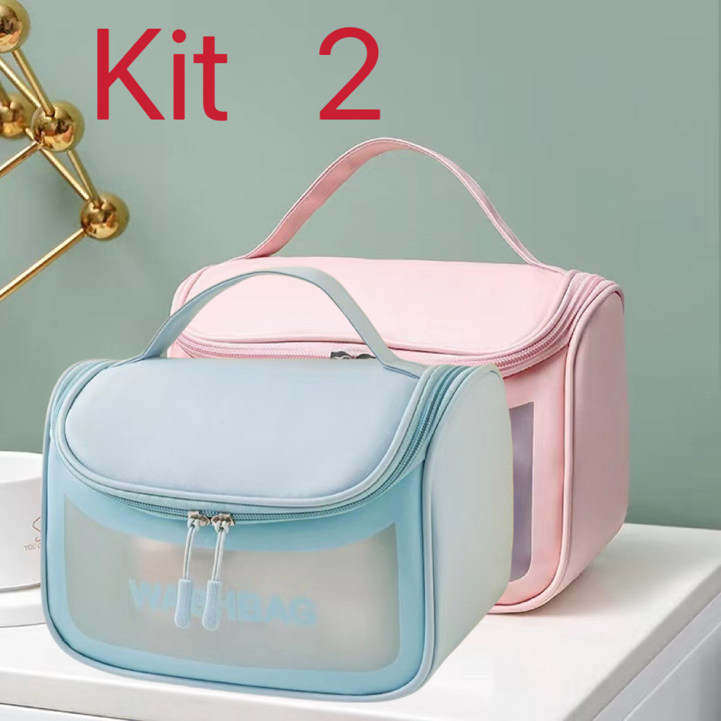 Kit 2 Organizador de Viagem Essencial Portátil Flip Impermeável Transparente Bolsa Cosmética
