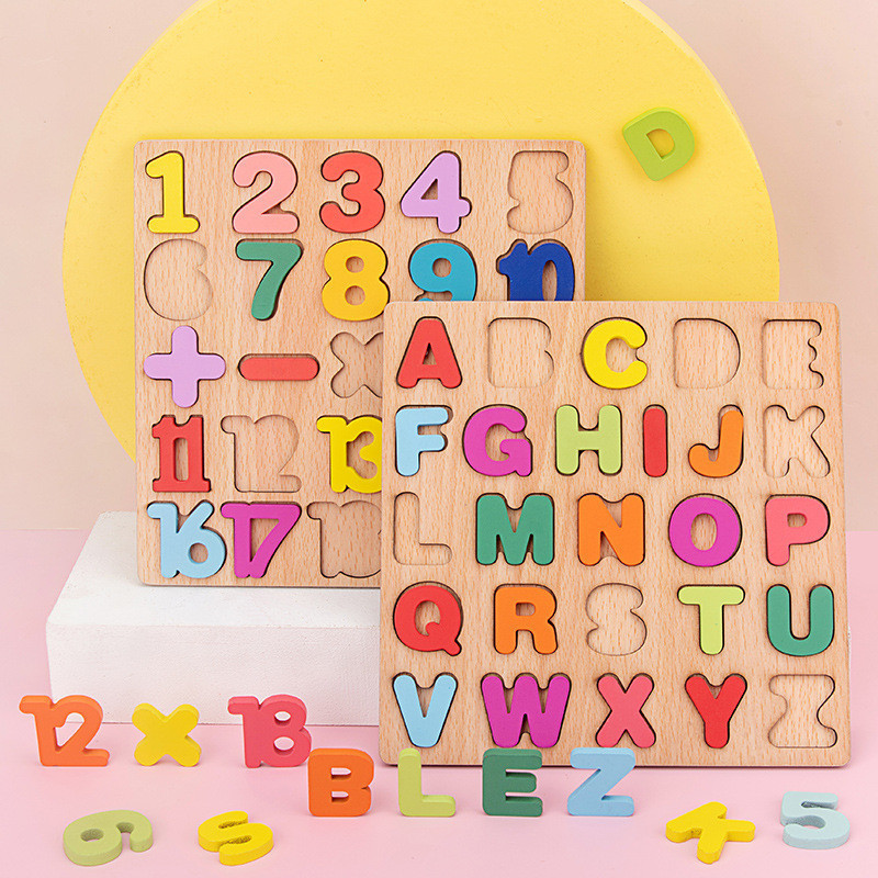 Brinquedo Infantil Placa De Madeira Quebra-Cabeça ABC Alfanumérico Bloco De Construção Educação Número Cor Aleatória