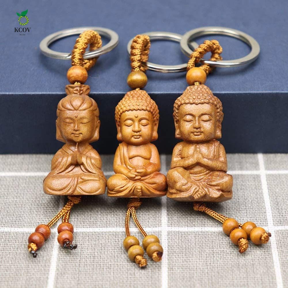 Anel Chaveiro KCOV Para Saco Tridimensional Da Riqueza Segura Pingente Buda Guanyin Monk Engraving Keyfob