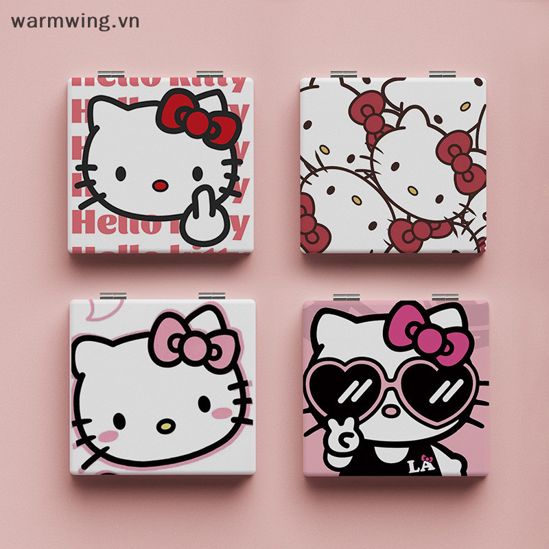 Warmwing Saniro Hello Kitty Mini Maquiagem Espelho Portátil Gato Kt Fofo Dois Lados Espelhos Femininos VN