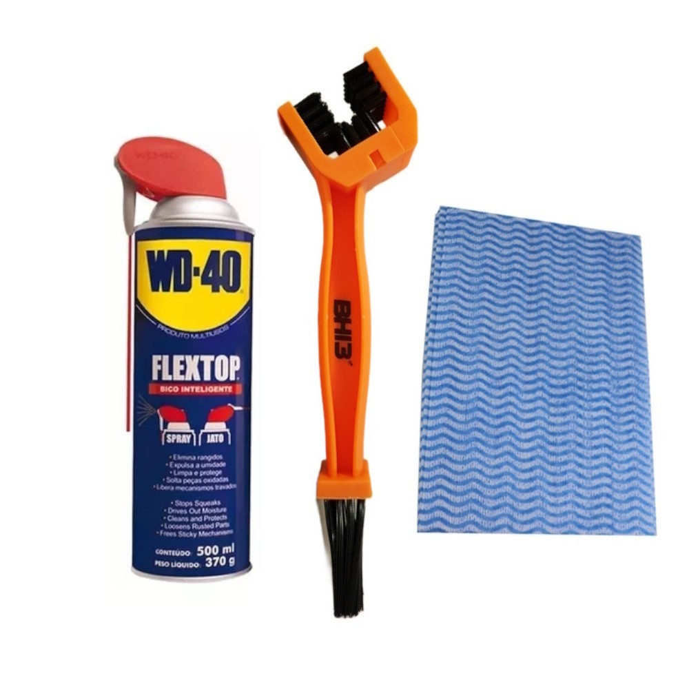 KIT LIMPEZA CORRENTE WD-40 MULTIUSO WD40 - 500ML + ESCOVA + PANO MULTIUSO BRINDE