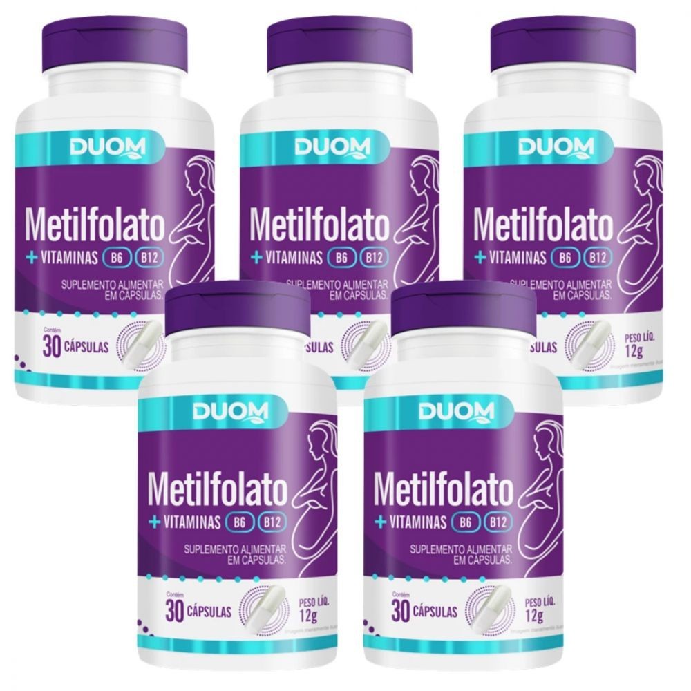 Kit com 5 Metilfolato com Vitaminas B6 e B12 com 30 Cápsulas Duom (mais Vitaminas)