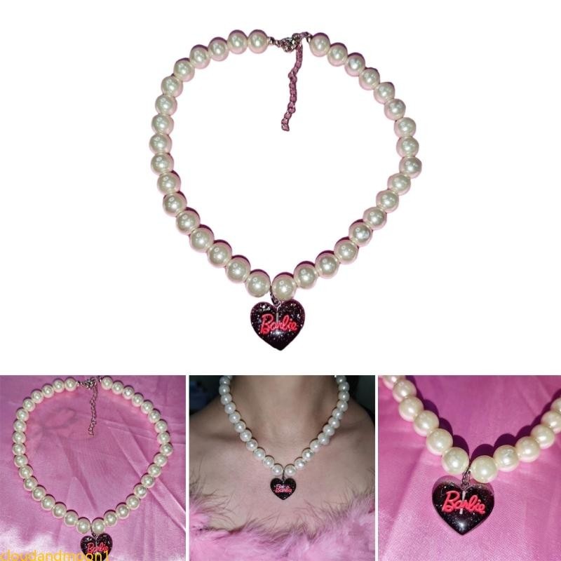 cloudandmoon Dainty Heart Pearl-Pendant Necklace Boho Long Chain Declaração Colar Pérolas Aniversário Rock J